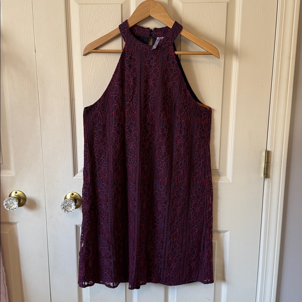 Boutique Pink and Blue Lace Halter Dress